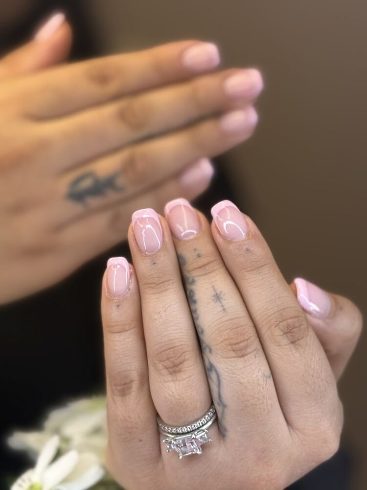 Short soft pink French manicure